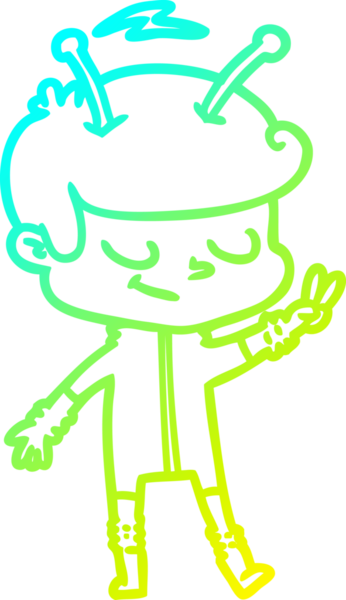 Bir insan tarafından çizilmiş dost canlısı bir uzay adamının soğuk çizgi çizimi.