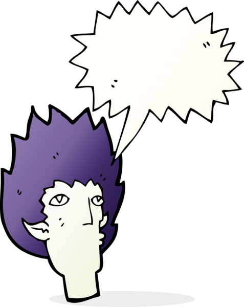 Bir insan tarafından çizilmiş konuşma balonlu vampir yüzü.