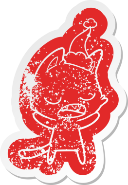 Konuşan kedi çizgi filmi. Bir insan tarafından çizilmiş Noel Baba şapkası.