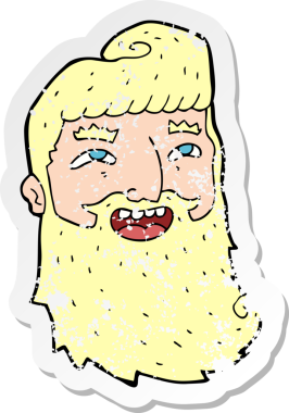 Bir insan tarafından çizilmiş sakallı bir karikatürcünün retro sıkıntılı çıkartması.