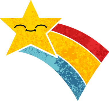 Bir insan tarafından çizilmiş gökkuşağı yıldızının retro çizim tarzı karikatürü