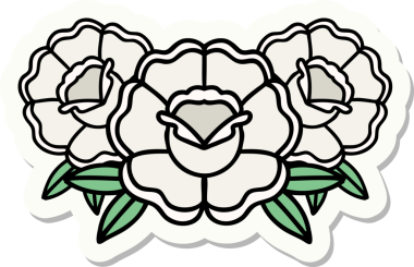 Bir insan tarafından çizilmiş bir buket çiçeğin geleneksel stiliyle dövme çıkartması.