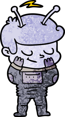 Bir insan tarafından çizilmiş çekingen çizgi film uzay adamı.