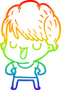 Gökkuşağı gradyan çizgi çizimi bir insan tarafından çizilmiş bir karikatür kadın