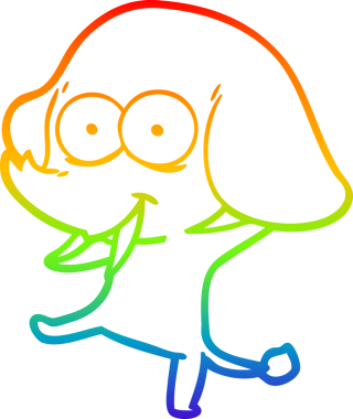 Gökkuşağı gradyanı çizimi bir insan tarafından çizilmiş mutlu bir filin çizimi