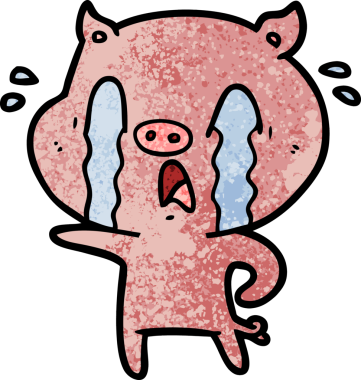 Bir insan tarafından çizilmiş ağlayan domuz çizgi filmi.