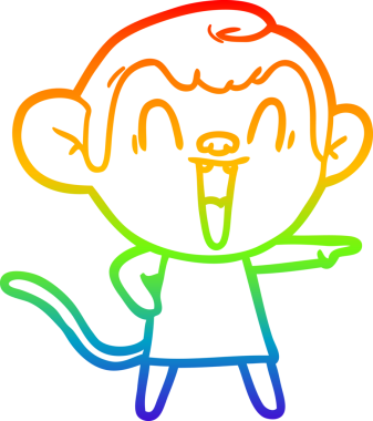 Gökkuşağı gradyan çizgi çizimi bir insan tarafından çizilmiş gülen maymun