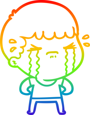 Gökkuşağı gradyan çizimi bir insan tarafından çizilmiş ağlayan bir karikatür adamı çiziyor.