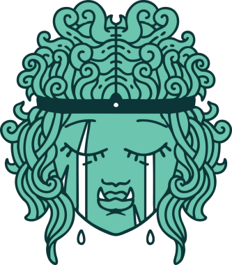 Retro Dövme Tarzı Üzgün Ork Barbar karakter yüz Bir insan tarafından çizilmiş