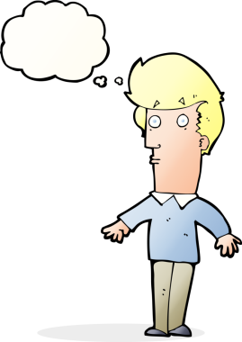 Bir insan tarafından çizilmiş düşünce baloncuğu ile ürkmüş bir adam.