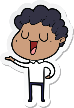 Bir insan tarafından çizilmiş, gülen bir karikatürcünün çıkartması.