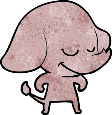 Bir insan tarafından çizilmiş gülümseyen bir fil.