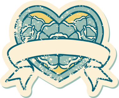 Bir insanın çizdiği çiçekli kalp ve pankartın sembolik dövmeli resmi.