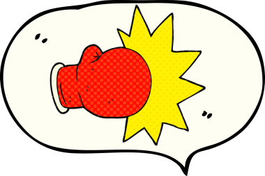 Bir insan tarafından çizilmiş serbest çizilmiş çizgi roman konuşma balonu boks eldiveni.