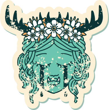 Retro Dövme Tarzı Hüzünlü Yarı Ork karakter yüzü Bir insan tarafından çizilmiş