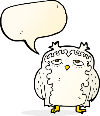 bir insan tarafından çizilmiş konuşma baloncuklu yaşlı baykuş.