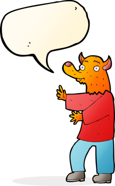 bir insan tarafından çizilmiş konuşma balonlu çizgi film tilkisi