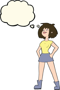 Bir insan tarafından çizilmiş düşünce baloncuğu olan yetenekli bir kadın.