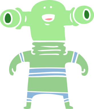 Bir insan tarafından çizilmiş düz renkli çizgi film uzaylısı.