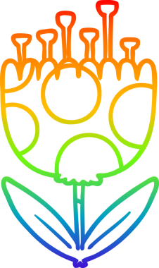 Bir insan tarafından çizilmiş gökkuşağı desenli bir çiçeğin çizgi çizimi