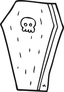 Bir insan tarafından çizilmiş siyah beyaz cadılar bayramı tabutu.