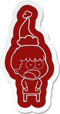 Şok olmuş, Noel Baba şapkası takan bir adamın insan tarafından çizilmiş garip bir karikatür çıkartması.