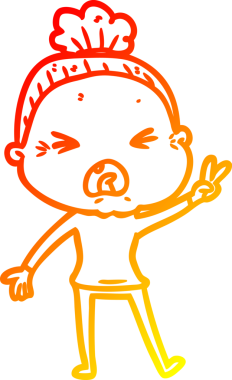 Bir insan tarafından çizilmiş kızgın yaşlı bir kadının sıcak çizgi çizimi.