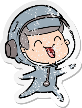 Bir insan tarafından çizilmiş mutlu bir astronotun sıkıntılı çıkartması.