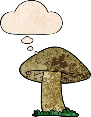 Bir insan tarafından çizilmiş grunge desenli düşünce baloncuklu mantar.