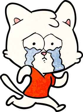 Bir insan tarafından çizilmiş ağlayan çizgi film kedisi.