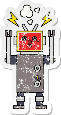 Bir insan tarafından çizilmiş sevimli bir robot robot arızasının sıkıntılı çıkartması.