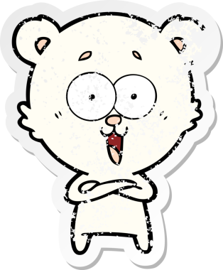 Bir insan tarafından çizilmiş gülen oyuncak ayının sıkıntılı çıkartması.