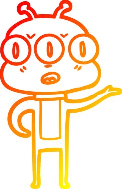 Bir insan tarafından çizilmiş kafası karışmış üç gözlü bir uzaylının sıcak çizgi çizimi.