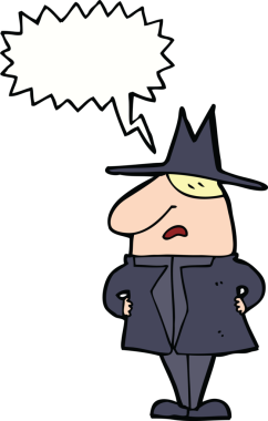 Bir insan tarafından çizilmiş, palto ve şapkalı bir karikatür adamı.