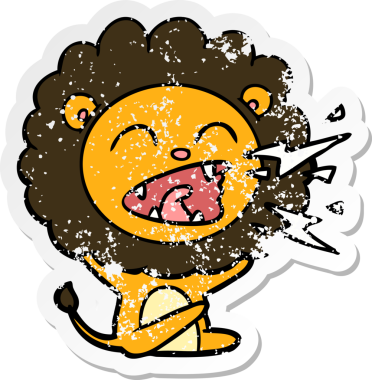 Bir insan tarafından çizilmiş kükreyen bir aslanın sıkıntılı çıkartması.