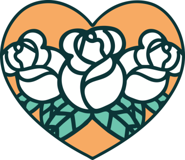 Bir insan tarafından çizilmiş kalp ve çiçeklerin ikonik dövme şekli