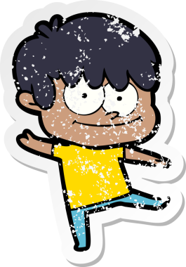 Bir insan tarafından çizilmiş mutlu bir çizgi film karakterinin sıkıntılı çıkartması.