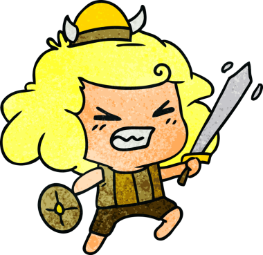 Bir insan tarafından çizilmiş Kawaii Viking çocuğunun serbest çizim çizimi.