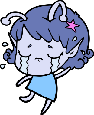 Bir insan tarafından çizilmiş ağlayan uzaylı kız çizgi filmi.