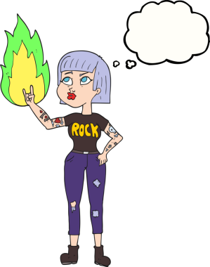 Bir insan tarafından çizilmiş serbest çizim baloncuklu rock kızı.