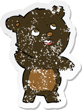 Bir insan tarafından çizilmiş siyah ayıcığı sallayan sevimli bir çizgi filmin gerilimli yapıştırması.