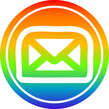 bir insan tarafından çizilmiş gökkuşağı gradyanı olan zarf harfli dairesel simge