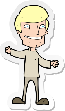 Bir insan tarafından çizilmiş sırıtan bir karikatür çıkartması.