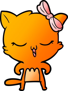 Bir insan tarafından çizilmiş kafasında yay olan çizgi film kedisi.