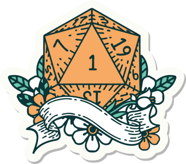 Bir insan tarafından çizilmiş doğal bir d20 zar etiketi.