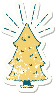 Bir insan tarafından çizilmiş çam ağacı dövmesi stili eski bir etiket.