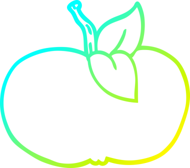 Bir insan tarafından çizilmiş sulu bir elmanın soğuk gradyan çizimi.