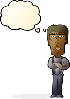 Bir insan tarafından çizilmiş düşünce baloncuğu olan kızgın bir adam.