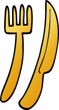 Bir insan tarafından çizilmiş altın çatal bıçak seti.