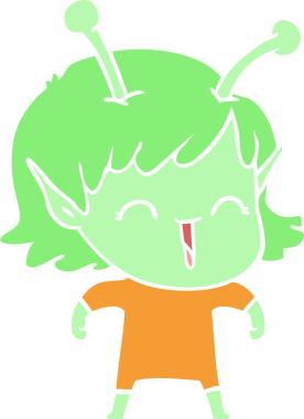 Bir insan tarafından çizilmiş düz renkli uzaylı kız çizgi filmi.